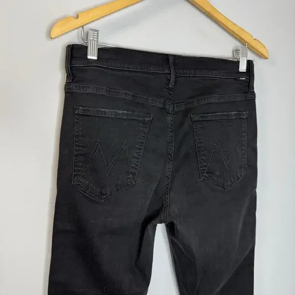 MOTHER Denim Insider Crop Step Fray Black Guilty Racer Jeans High Rise Sz 32 - Picture 12 of 16